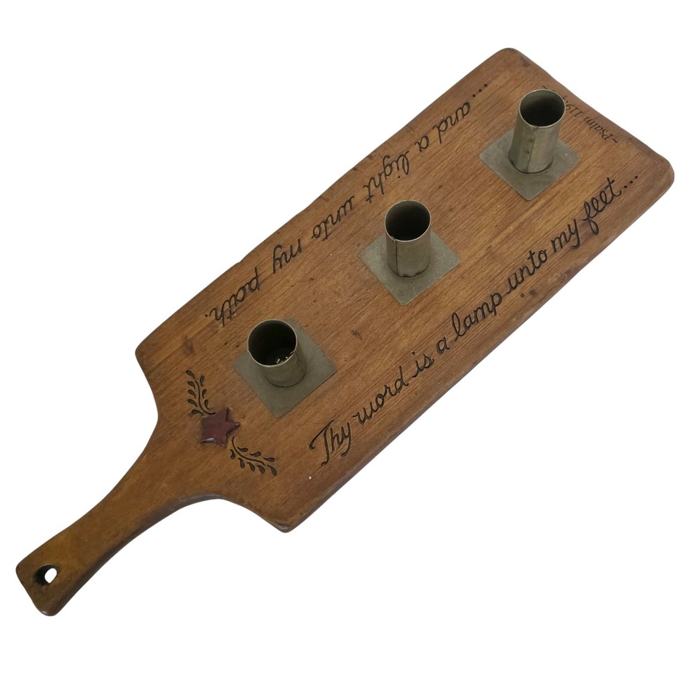 Rustic Wood Bread Board Candle Holder Psalm 119:105 Scripture Wall Cottage Decor